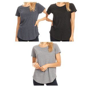 Women’s 3 Pack Short Sleeve Casual Loose Fit Cotton T Shirt Top Blouse S M L